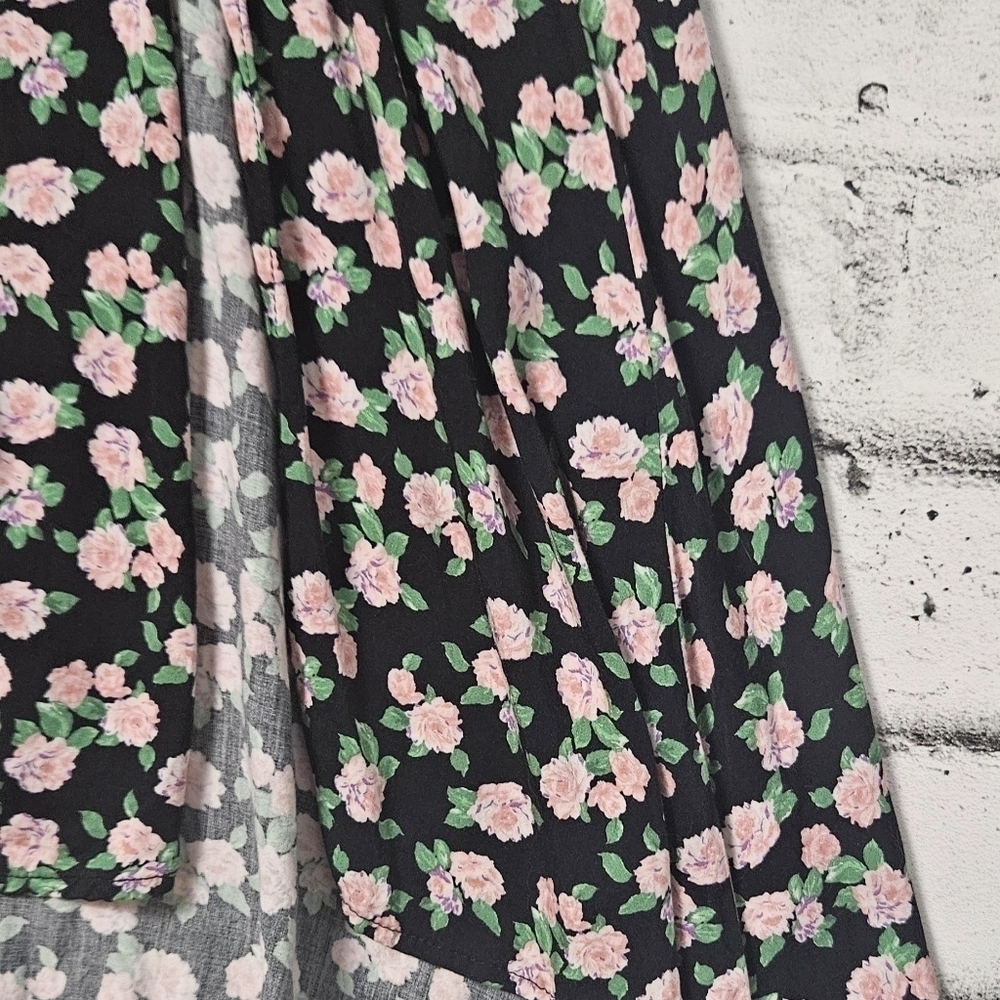 Zara Floral Midi Skirt Black Pink Romantic Cottagecore XS - Picture 8 of 11